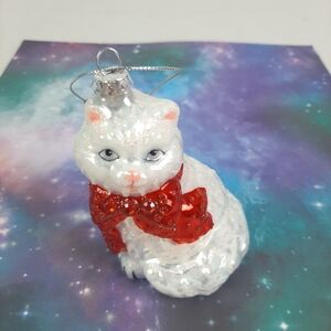 🔥2019 Old World Christmas Princess Kitty White Cat GlitterGlass Ornament